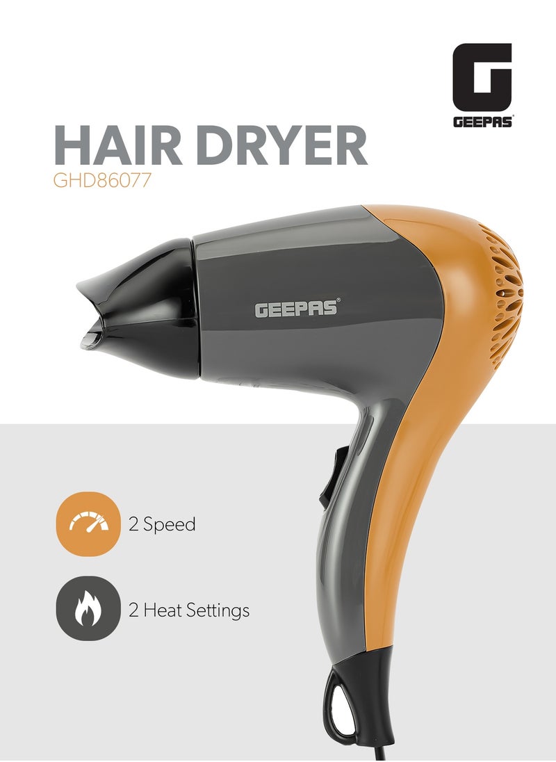 GEEPAS Geepas Hair Dryer With 2 Speed & 2 Heat Setting, 1200 Watt Power, DC Motor, With Concentrator, Hang Up Hook,  - Image 1