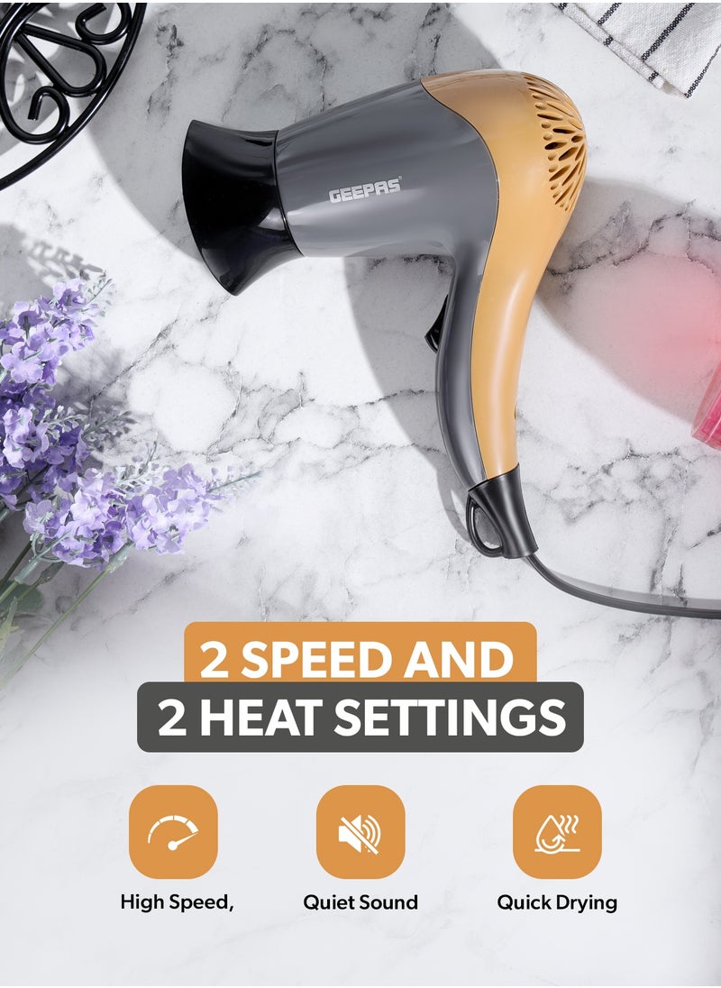 GEEPAS Geepas Hair Dryer With 2 Speed & 2 Heat Setting, 1200 Watt Power, DC Motor, With Concentrator, Hang Up Hook,  - Image 2