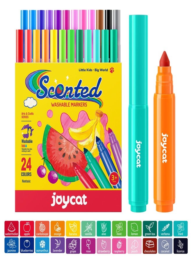 JoyCat 24 Colors Scented Washable Markers for Kids, Fruit & Dessert Smelly Markers with Versatile Conical Tips, Non-Toxic Art Supplies for Toddlers & School Classroom, Ideal Gifts for kids. - Image 1