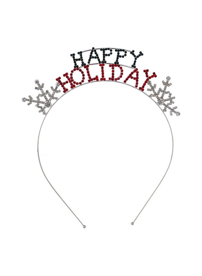 Lux Accessories Silvertone Red Green Happy Holiday Xmas Crystal Rhinestones Statement Fashion Headband - Image 1