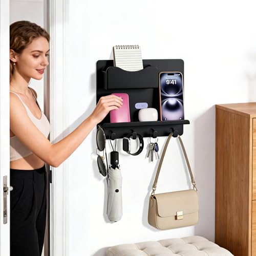 CHENYAOAI Floating Shelves for Bedside Shelf Accessories Organizer, Wall Mount Self Stick On, Cute Room Decor Aesthetic, Girls Room Decor, Cool Stuff for Bedroom Storage and Organization Black - Image 2