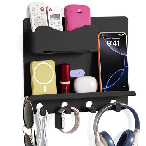 CHENYAOAI Floating Shelves for Bedside Shelf Accessories Organizer, Wall Mount Self Stick On, Cute Room Decor Aesthetic, Girls Room Decor, Cool Stuff for Bedroom Storage and Organization Black - Image 1