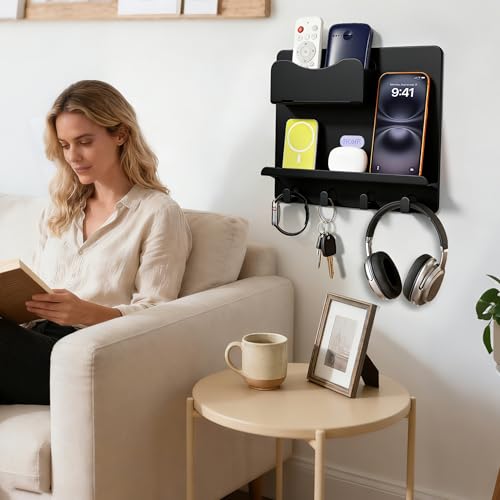 CHENYAOAI Floating Shelves for Bedside Shelf Accessories Organizer, Wall Mount Self Stick On, Cute Room Decor Aesthetic, Girls Room Decor, Cool Stuff for Bedroom Storage and Organization Black - Image 4
