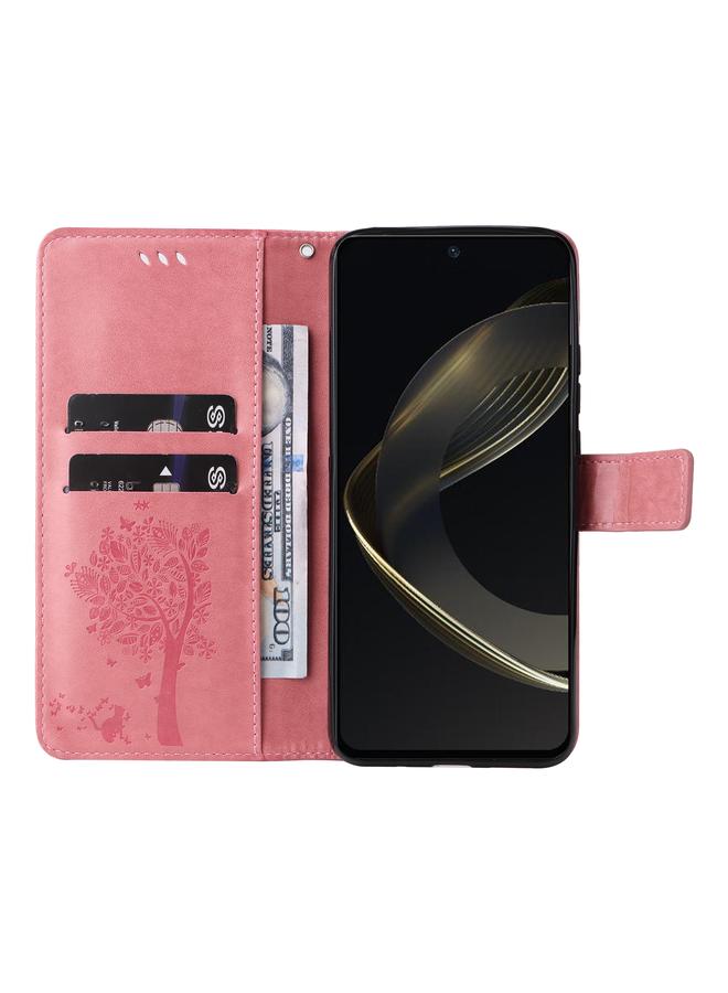 S-TOP Case For Huawei nova 12 SE / nova 11 SE Tree & Cat Embossed Pattern Flip Leather Phone Case - Image 4
