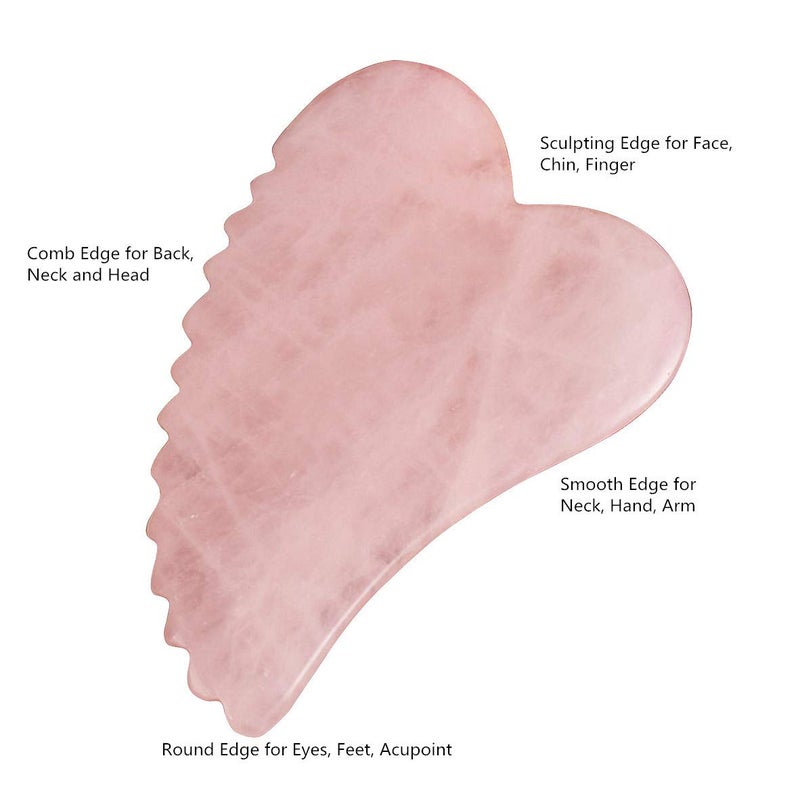 Ergonflow Rose Quartz Gua Sha Comb Massage Tool - Unique Comb Edge Gua Sha Board for SPA & Acupuncture Therapy (Heart Shape) - Image 2