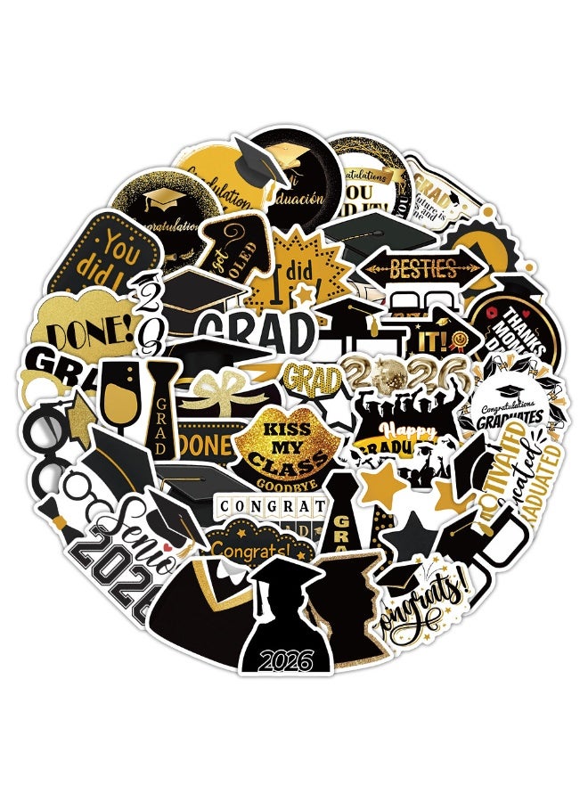 50Pcs Graduation Stickers 2026 College Class of 2026 Stickers for Graduation Decorations Graduation Party Decorations 2026 Waterproof Vinyl Stickers for Water Bottle Laptop Skateboard - Image 1