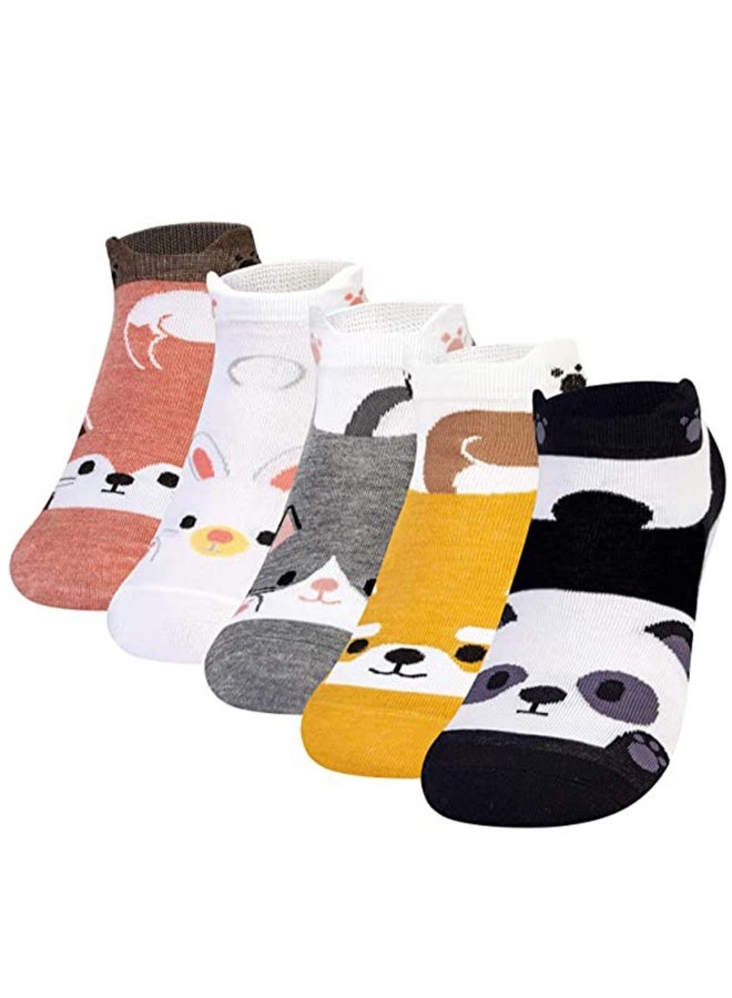 5 أزواج من جوارب قطنية قصيرة لطيفة بتصميم حيوانات مضحك للجنسين، للبنات والأولاد، وللنساء والرجال - Image 1