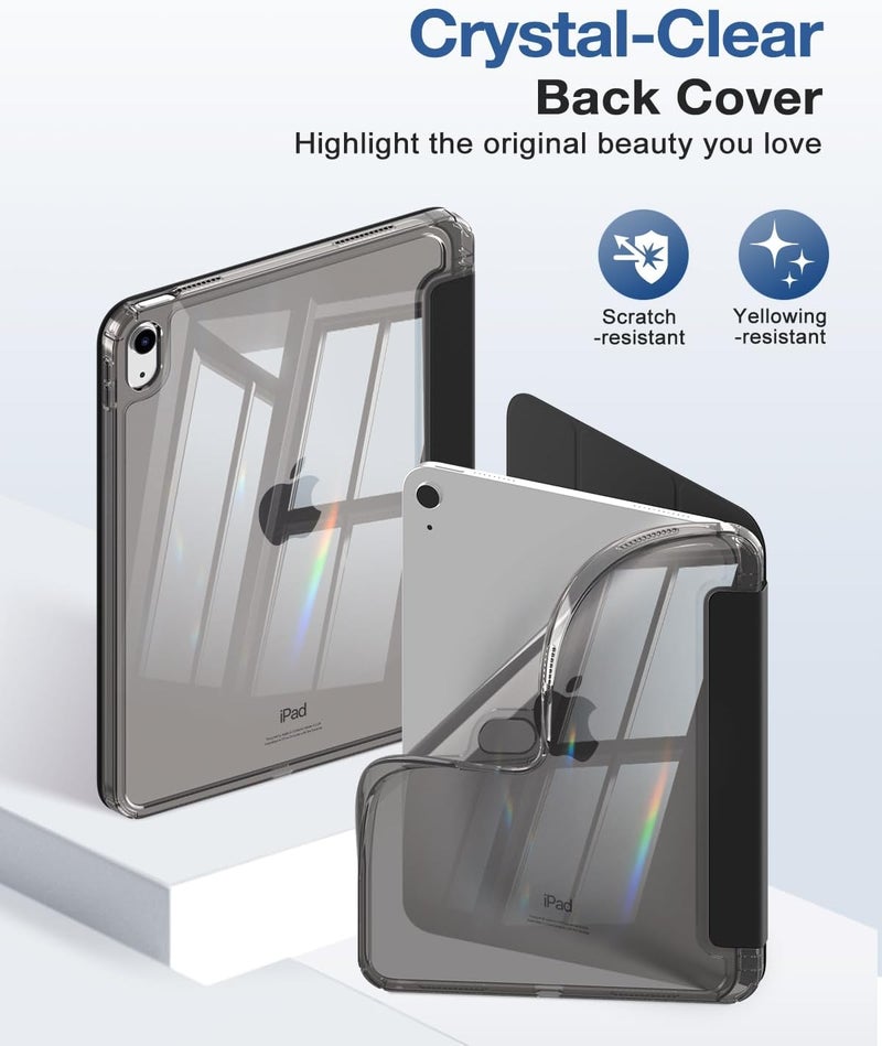 MoKo iPad Case (A16) 11 Gen 11 Inch (2025), iPad 10th Gen (2022) Case with Left Pen Holder, Slim Three Door Cover for iPad-11 Inch with Clear TPU Back, Black - Image 3