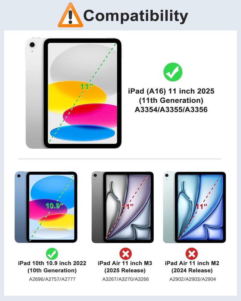 MoKo iPad Case (A16) 11 Gen 11 Inch (2025), iPad 10th Gen (2022) Case with Left Pen Holder, Slim Three Door Cover for iPad-11 Inch with Clear TPU Back, Black - Image 2