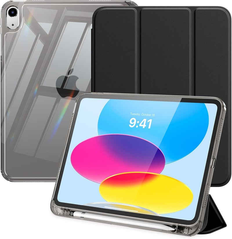 MoKo iPad Case (A16) 11 Gen 11 Inch (2025), iPad 10th Gen (2022) Case with Left Pen Holder, Slim Three Door Cover for iPad-11 Inch with Clear TPU Back, Black - Image 1
