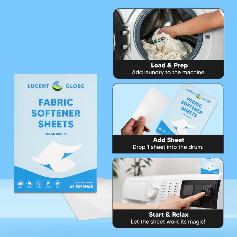 Lucent Globe Fabric Softener Sheets for Washer - Softens & Freshens Laundry, Gentle on Fabrics & Skin - Free from Harsh Chemicals - Travel-Friendly Fabric Softener for Washing Machine (OB) - Image 3
