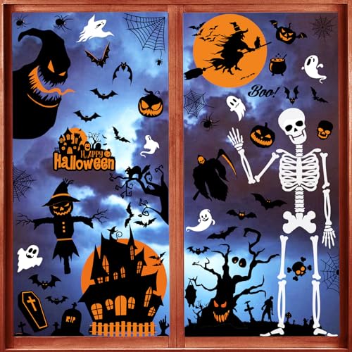 NEWMIAO Halloween Window Clings, 9 Sheets Halloween Window Decal Stickers for Party Decorations, Removable Hallowmas Stickers for Glass Indoor and Outdoor Home Decor Party Supplies - Image 1