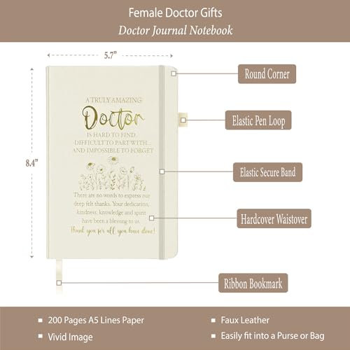 MALLAbyLAMMA Doctor Appreciation Gift, Doctor Journal 200 Pages Notebook A5 Lined with Pen, Best Doctor Ever Keychain, Female Doctor Gift, Dr Gifts for Women, Gifts for Doctor Woman Birthday Christmas Going Away - Image 2