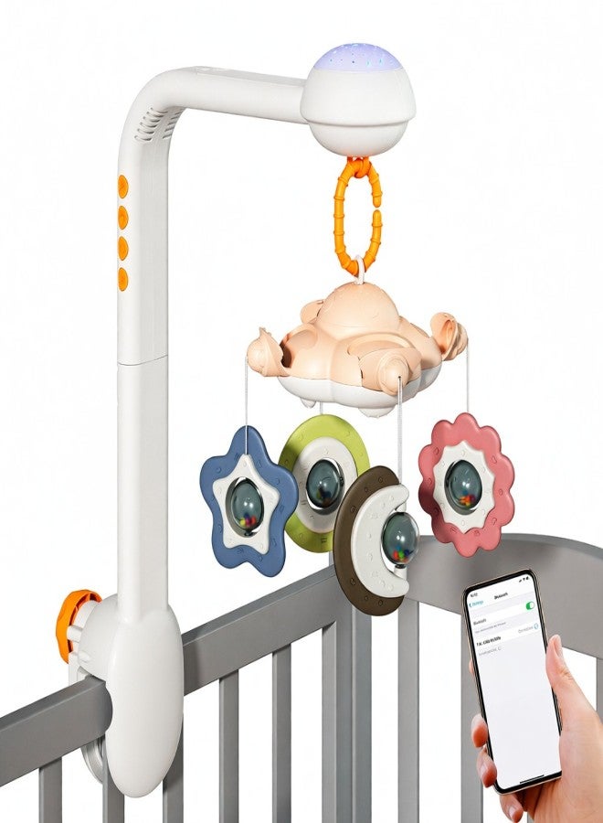 Baby Crib Mobile with Projection Night Light Soothing Music White Noise Hanging Rattle Toys 360° Rotatable Wireless BT Connection Nursery Soother Toy for Infants Toddlers - Image 1
