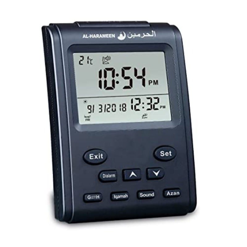 ساعة الأذان LCD مع منبه للصلاة - ساعة حائط هجرية للمكتب والمنزل والمسجد - ساعة بجانب السرير سوداء HA-3011 - Image 1