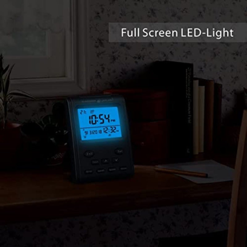 ساعة الأذان LCD مع منبه للصلاة - ساعة حائط هجرية للمكتب والمنزل والمسجد - ساعة بجانب السرير سوداء HA-3011 - Image 4