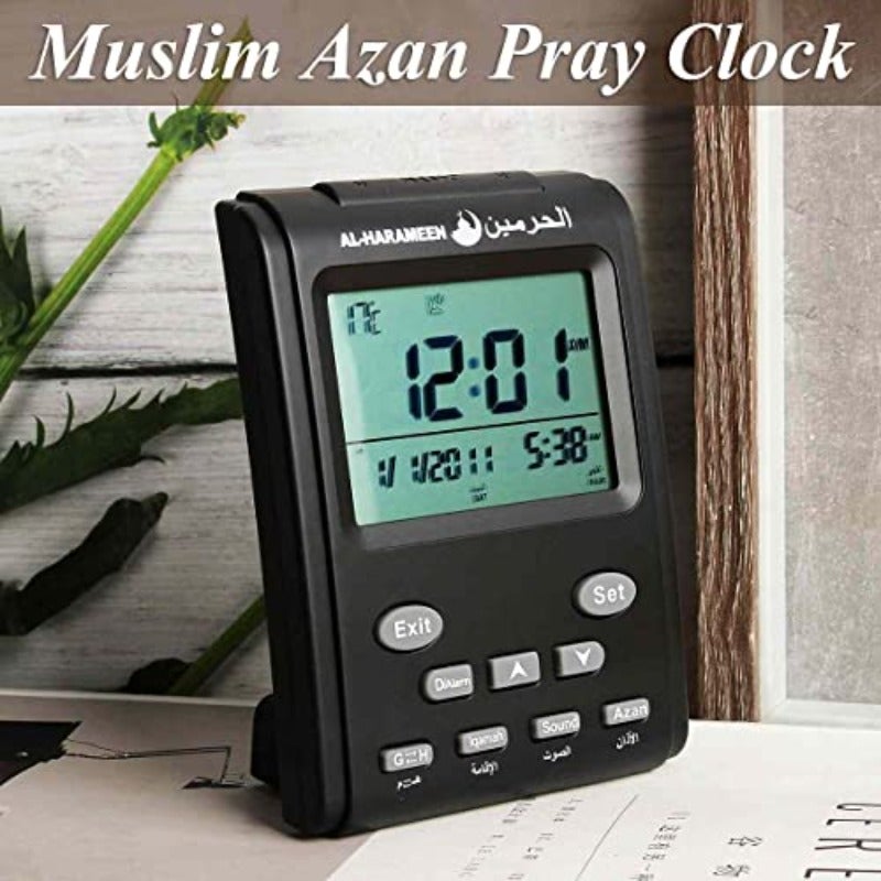 ساعة الأذان LCD مع منبه للصلاة - ساعة حائط هجرية للمكتب والمنزل والمسجد - ساعة بجانب السرير سوداء HA-3011 - Image 2