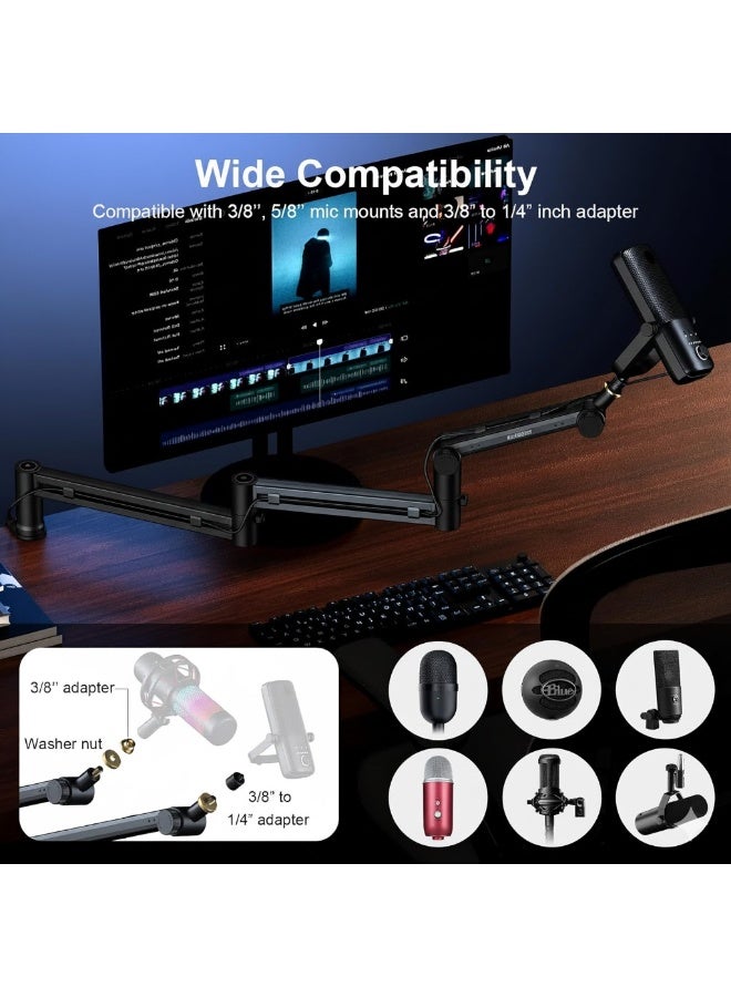 YQLIFE Microphone Arm, Desk Low Profile Mic Boom Arm Stand,Suitable For Blue Yeti,Snowball iCE,HyperX QuadCast,SoloCast,Elgato Wave,Etc - Image 2