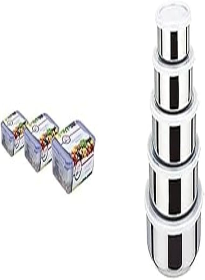 طقم علب طعام محكمة الغلق من زهران، 3 قطع، 06000513 + طقم علب ستانلس ستيل 5 قطع