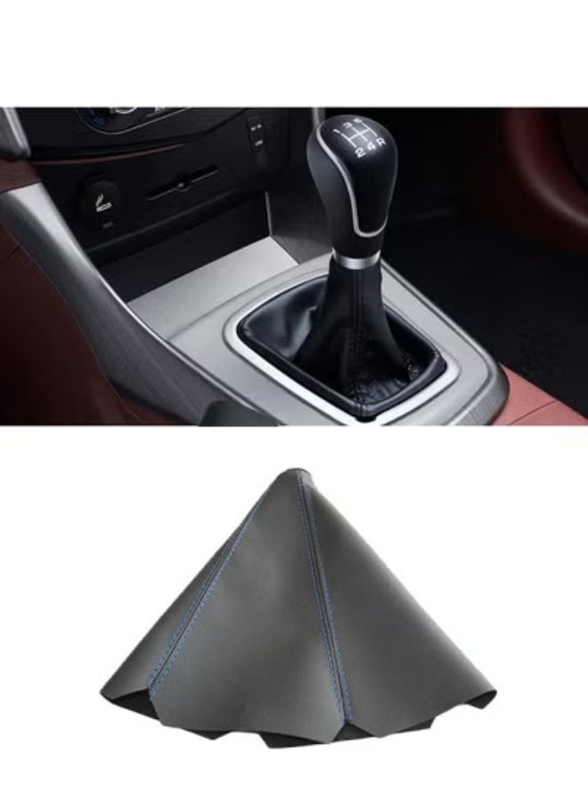 شابية غطاء واقي لمقبض ناقل الحركة للسيارة، جلد صناعي، مناسب لمعظم السيارات والشاحنات وسيارات الدفع الرباعي (أسود مع خياطة زرقاء) - Image 1