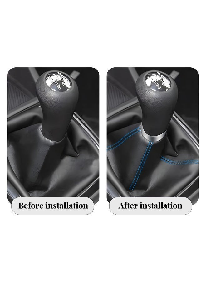 شابية غطاء واقي لمقبض ناقل الحركة للسيارة، جلد صناعي، مناسب لمعظم السيارات والشاحنات وسيارات الدفع الرباعي (أسود مع خياطة زرقاء) - Image 5