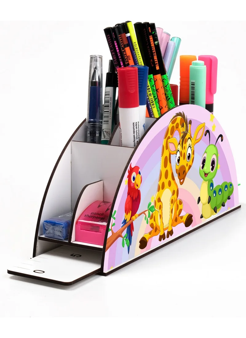 Notpa Wooden Vip Giraffe Parrot and Caterpillar Rainbow Ruler Desktop Pen Holder For Kids VIP34