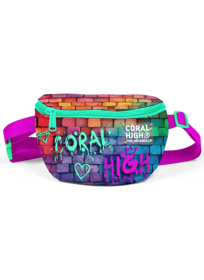 كورال هاي Pink Navy Blue Graffiti Printed Waist Bag 11537