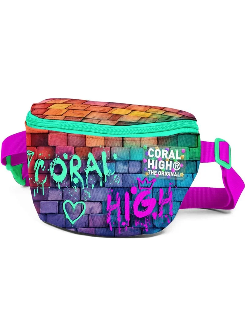 كورال هاي Pink Navy Blue Graffiti Printed Waist Bag 11537