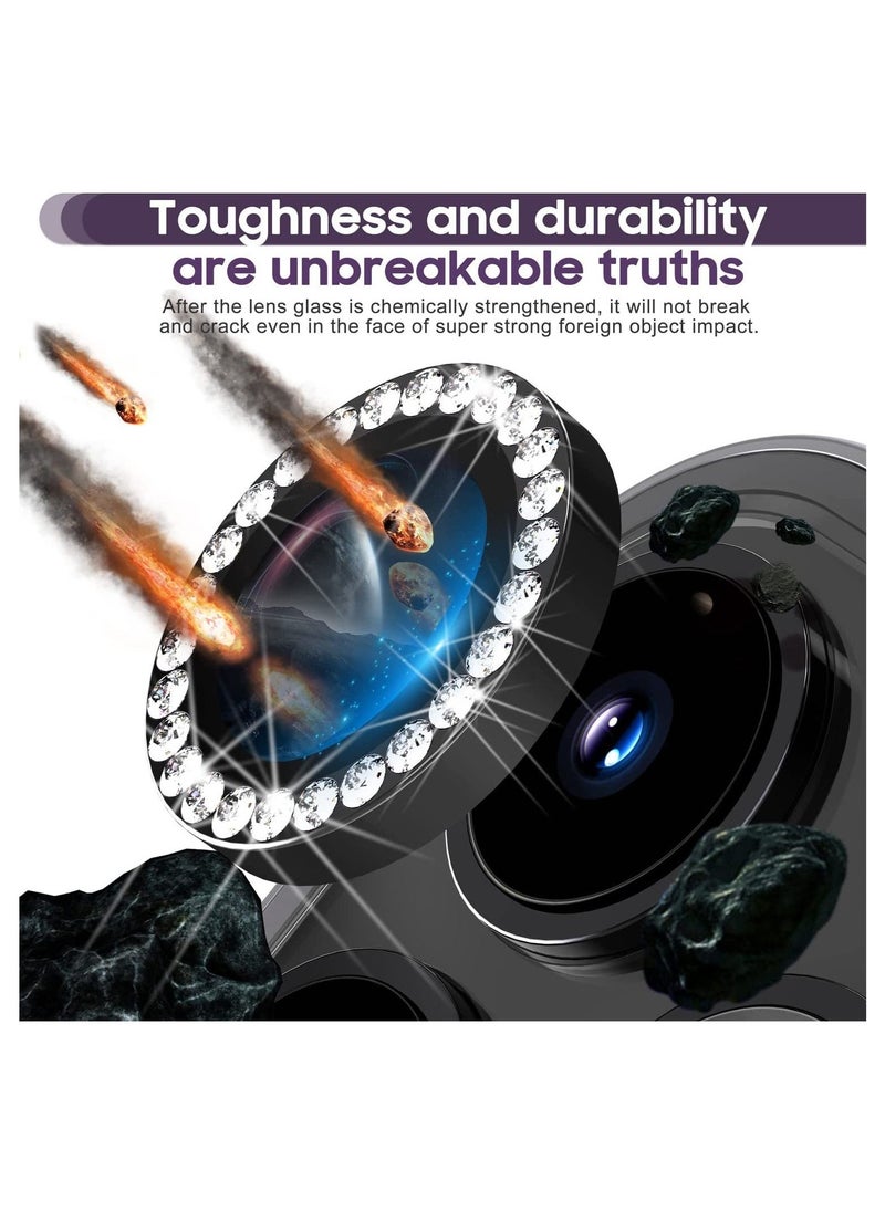 iPhone 14 Pro 6.1 inch /14 Pro Max 6.7 inch Camera Lens Protector, Set with Diamonds Bling Camera Cover Tempered Glass for iPhone 14 Pro Max /14 Pro 【Perfectly Fit】 - Diamond Black - Image 3
