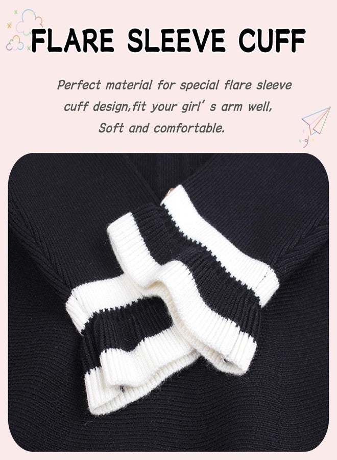 Peecabe Ruffles Baby Girls Cardigan Warm Infant Toddler Sweater Dress Girls Long Sleeve V-Neck Cardigans Autumn Winter (Black, 6T) - Image 4