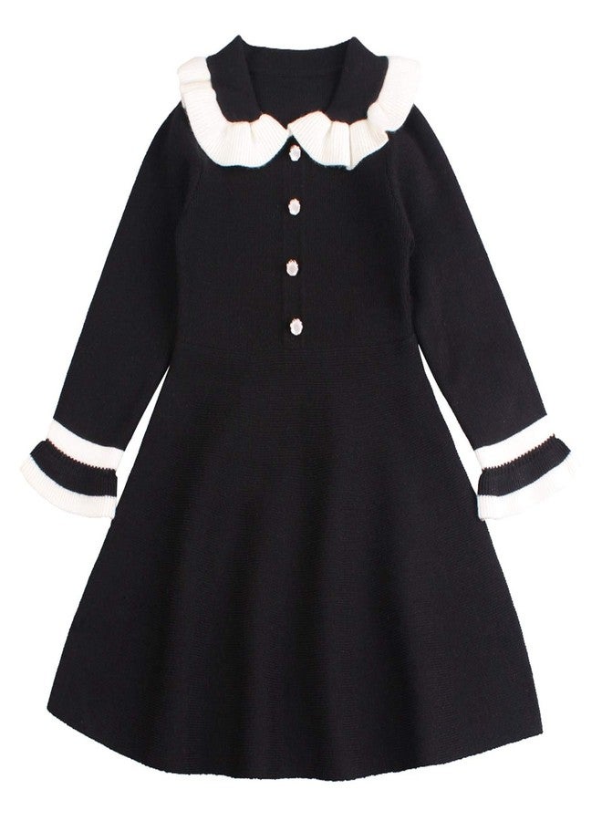 Peecabe Ruffles Baby Girls Cardigan Warm Infant Toddler Sweater Dress Girls Long Sleeve V-Neck Cardigans Autumn Winter (Black, 6T) - Image 1