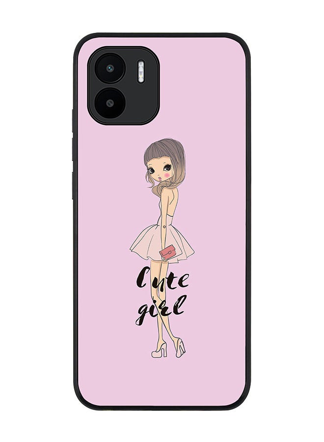 Stylizedd Rugged Black edge case for Xiaomi Redmi A2 / Xiaomi Redmi A1 Slim fit Soft Case Flexible Rubber Edges Anti Drop TPU Gel Thin Cover - Coy Cute Girl - Image 1