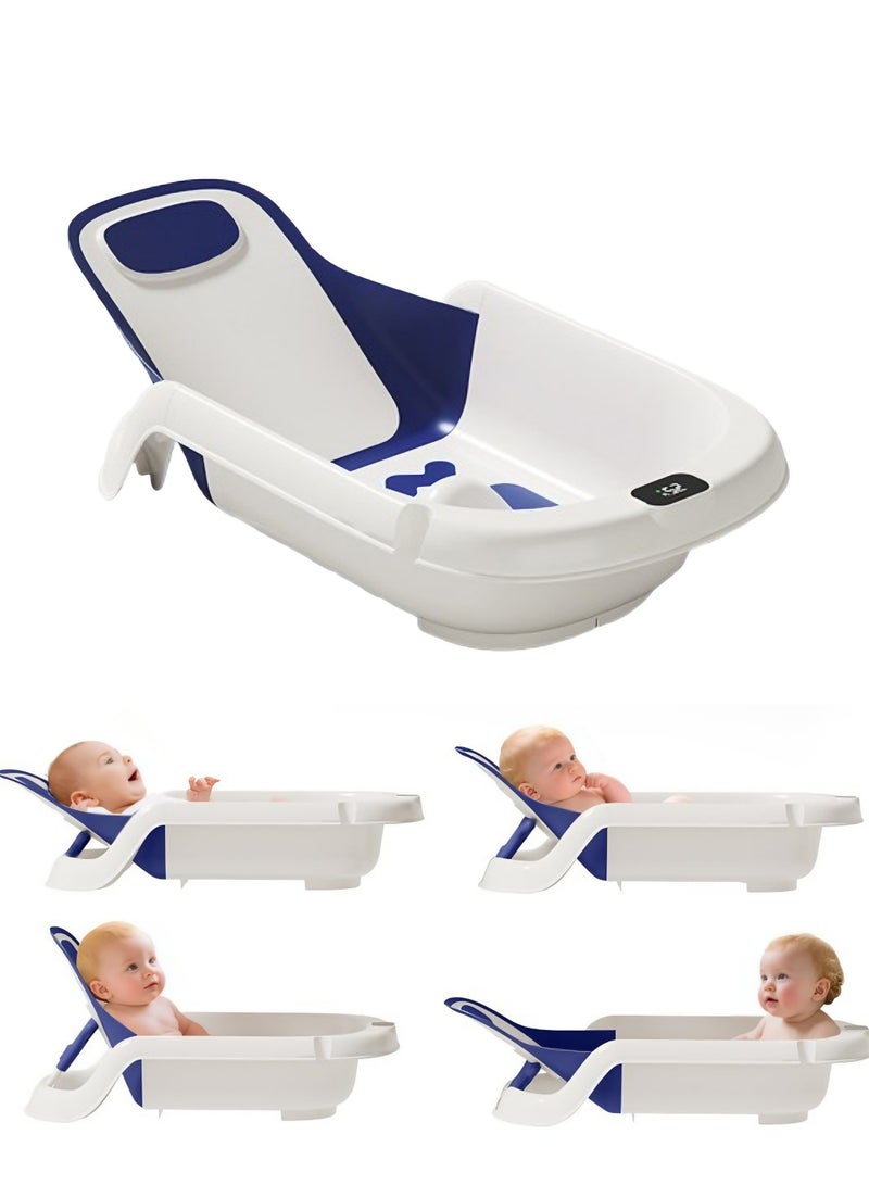 اكسيسن حوض استحمام للأطفال 5 في 1، حوض استحمام قابل للتعديل مع عرض درجة حرارة الماء في الوقت الفعلي، حوض استحمام بزاوية قابلة للإمالة للرضع، حوض استحمام محمول للسفر لحديثي الولادة، ارتفاع قابل للتعديل - Image 1