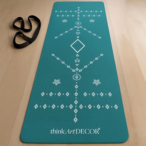 ThinkArtDecor Think Art Decor Alignment Yoga Mat With Strap For Men, Women, Kids | Anti-Slip Extra thick, long & Wide Exercise Sports Mat for Workout, Fitness, Yoga, Gym, Home & Pilates (24X72 inch, Ocean Blue) - Image 1