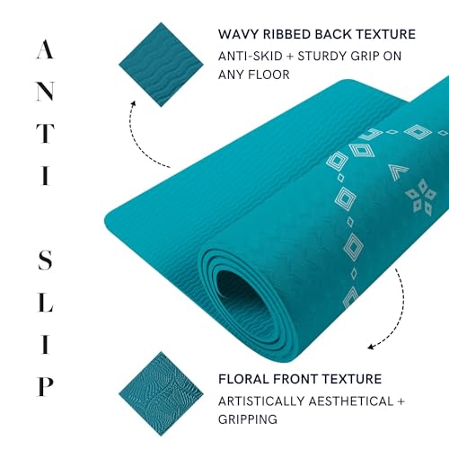 ThinkArtDecor Think Art Decor Alignment Yoga Mat With Strap For Men, Women, Kids | Anti-Slip Extra thick, long & Wide Exercise Sports Mat for Workout, Fitness, Yoga, Gym, Home & Pilates (24X72 inch, Ocean Blue) - Image 5