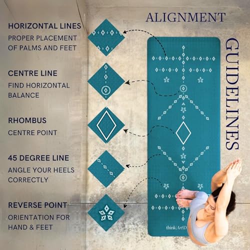 ThinkArtDecor Think Art Decor Alignment Yoga Mat With Strap For Men, Women, Kids | Anti-Slip Extra thick, long & Wide Exercise Sports Mat for Workout, Fitness, Yoga, Gym, Home & Pilates (24X72 inch, Ocean Blue) - Image 4