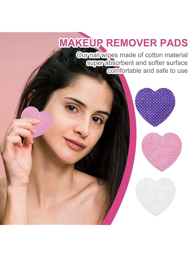 KASTWAVE 600 Pcs Lint Free Cotton Pads Heart Shaped Non Woven Wipes For Eyelash Extension & Nail Care (White Pink Purple) - Image 2