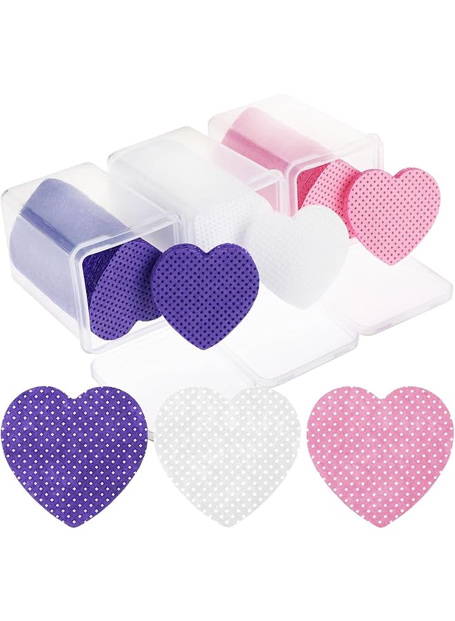 KASTWAVE 600 Pcs Lint Free Cotton Pads Heart Shaped Non Woven Wipes For Eyelash Extension & Nail Care (White Pink Purple) - Image 1