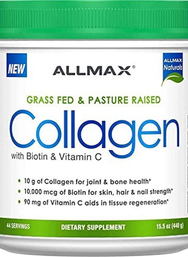 AllMax Nutrition كولاجين من لحم العشب ومربى في المراعي مع البيوتين وفيتامين C، بدون نكهة، 15.5 أونصة (440 جرام)، ALLMAX Nutrition - Image 4