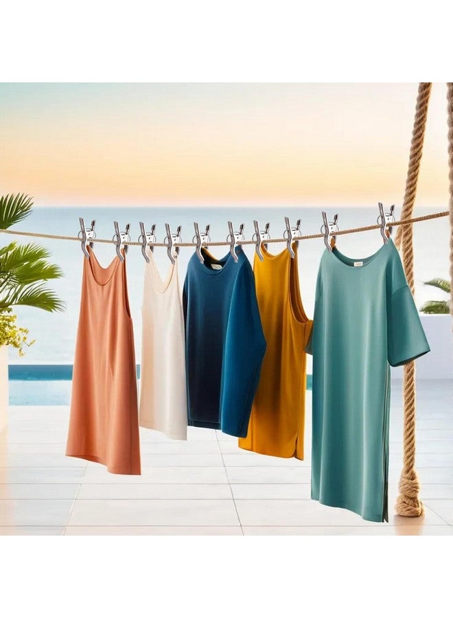 Kuber Industries Clothes Pegs Set Of 24|Cloth Drying Clips For Rope|Strong Grip & Solid Ring|Idol For Stand, Pipe (Silver) - Image 2