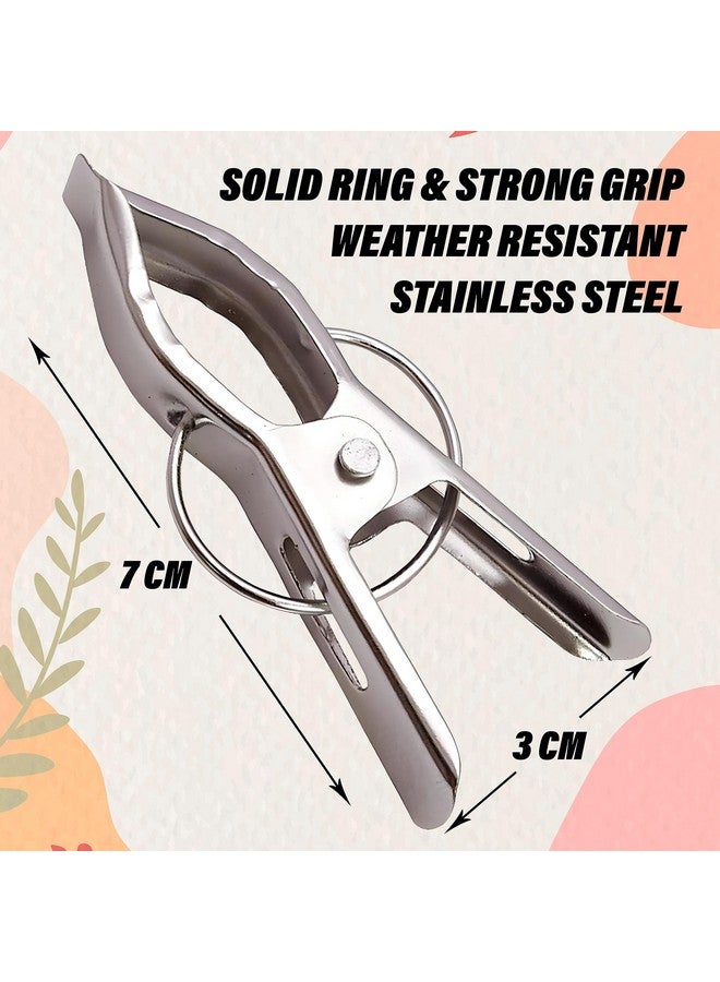 Kuber Industries Clothes Pegs Set Of 24|Cloth Drying Clips For Rope|Strong Grip & Solid Ring|Idol For Stand, Pipe (Silver) - Image 3