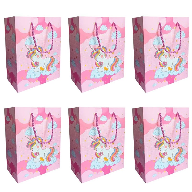 Gold Leaf GOLD LEAF Unicorn Themed Paper Bags, Unicorn Gift Goody Bags Candy Bag with Handle Reusable Birthday Bag Sweet Treat Bags Party Bags for Girls Kids Celebrations Baby Shower Halloween Christmas (Dark Pink, 1 Count (Pack Of 6))  - Image 1