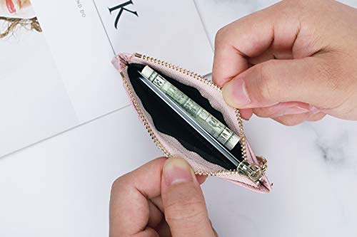 Prometheism Women Slim Leather Card Case Holder Small Wallet Cute Coin Purse Girl Mini Wallet with Keychain (Pink) - Image 5