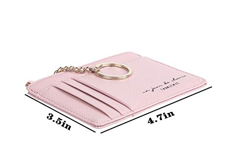 Prometheism Women Slim Leather Card Case Holder Small Wallet Cute Coin Purse Girl Mini Wallet with Keychain (Pink) - Image 3