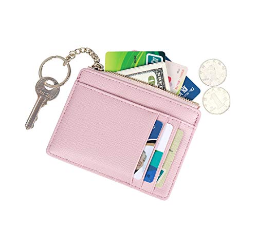 Prometheism Women Slim Leather Card Case Holder Small Wallet Cute Coin Purse Girl Mini Wallet with Keychain (Pink) - Image 2