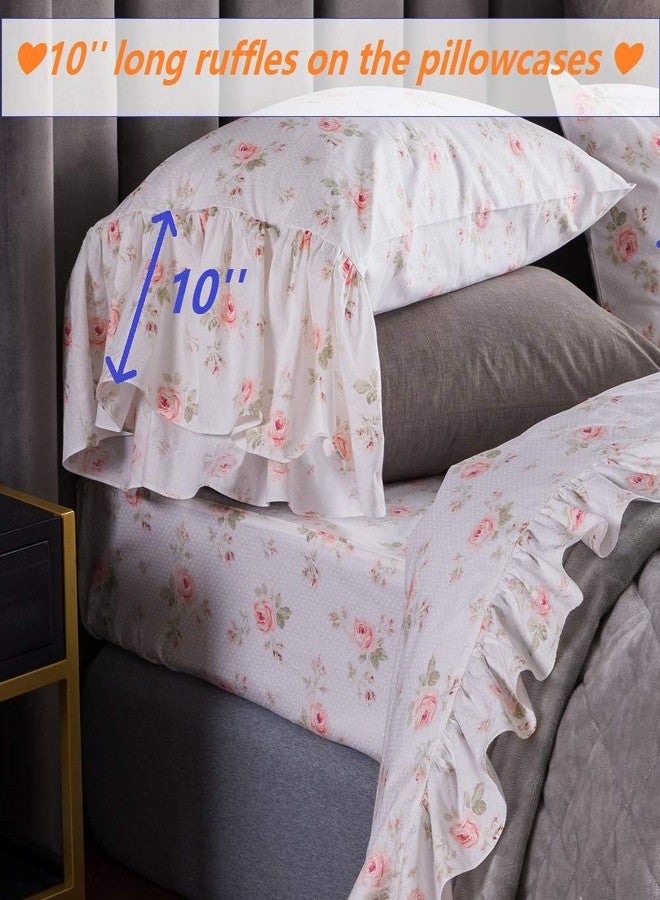 QSH Queen's House Floral Print Ruffled Bed Sheet Set 4-Piece King Multi 170304-sheetQ-king - Image 3