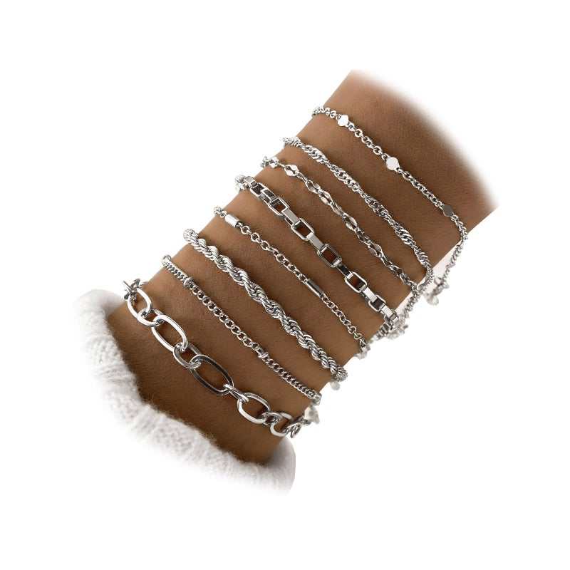 IFKM Silver Bracelets for Women, 14K Gold Plated Dainty Link Chain Bracelet set, Trendy Stackable Layered Bracelets jewelry Gifts - Image 1