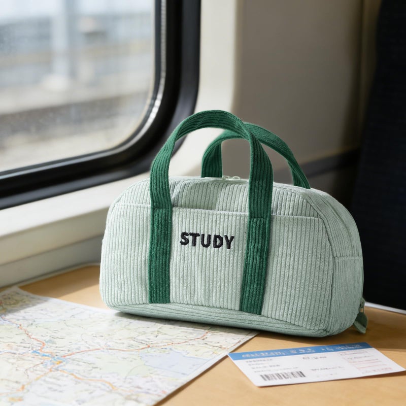 EASTHILL Corduroy Hand-held Pencil Case Large Cute Pencil Pouch Stationery Pen Bag for Teen Girls-Green - Image 5
