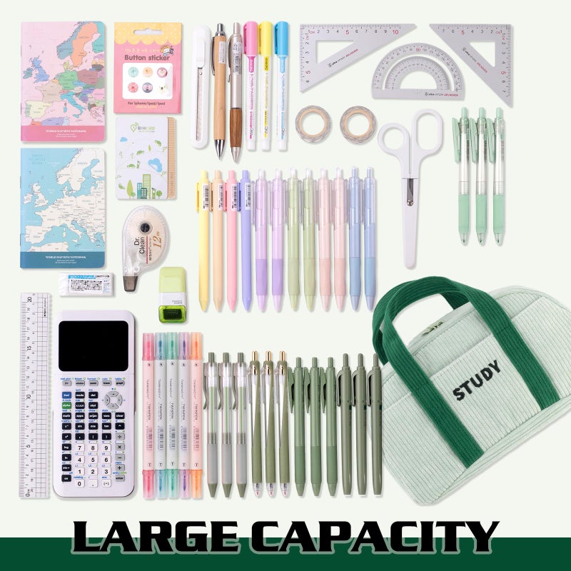 EASTHILL Corduroy Hand-held Pencil Case Large Cute Pencil Pouch Stationery Pen Bag for Teen Girls-Green - Image 4