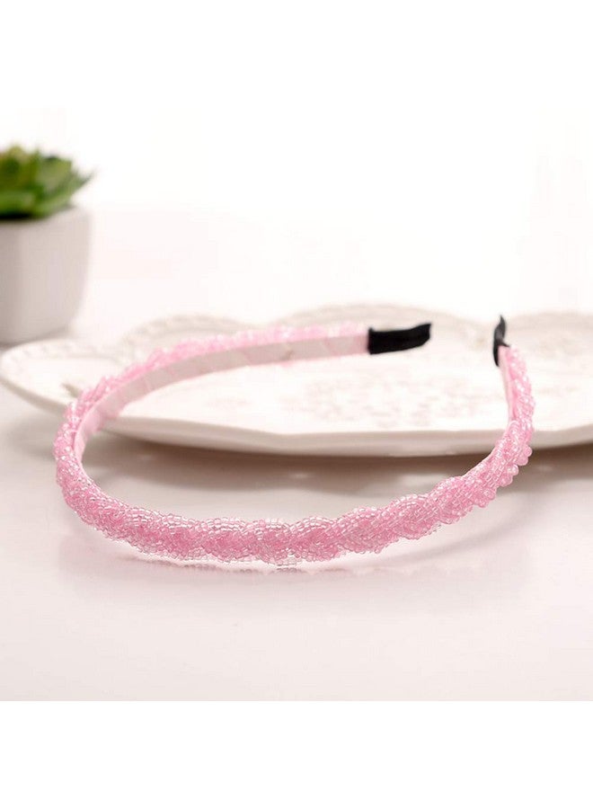 El Regalo 2PCs Braided Crystal Beads Hair Bands for Kids/Girls/Teens/Women | Party Bridal Headpieces | Crystal Headband Fine Glitter Crystal Hairband Headband (Pink & Blue) - Image 2